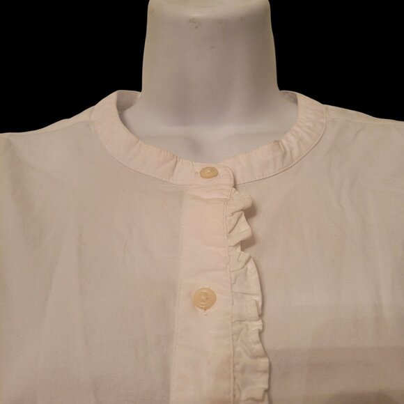 J Crew White Puff Sleeve Cotton Blouse S Ruffle Trim Career Business Professiona - Picture 3 of 7